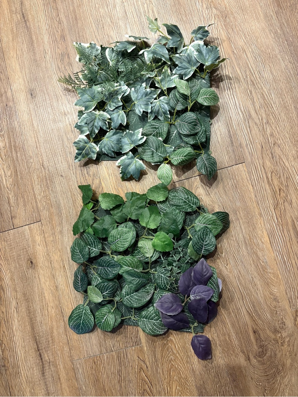 Faux Greenery Wall Panels - Mixed Green and Purple Artificial Foliage